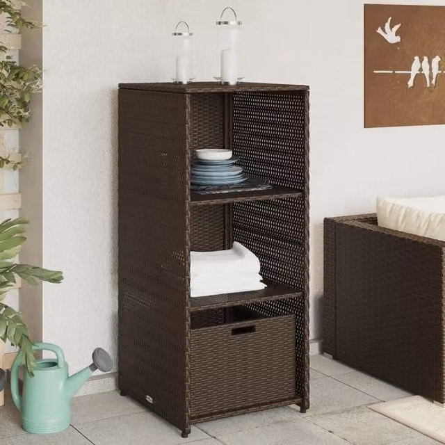 Berkfield Home Brown Poly Rattan Garden Storage Cabinet with Internal Shelves and Drawers W/D/H: 50 x 55 x 115 cm
