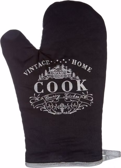 Orsina Black Cotton Single Oven Glove with Retro Typography Print and Hanging Loop
