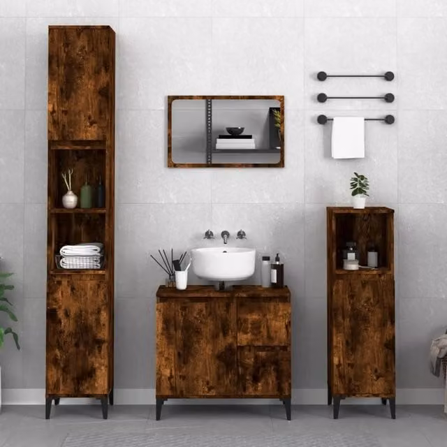 Berkfield Home Smoked Oak Bathroom Cabinet in Brown, W/D/H: 30 x 30 x 190 cm