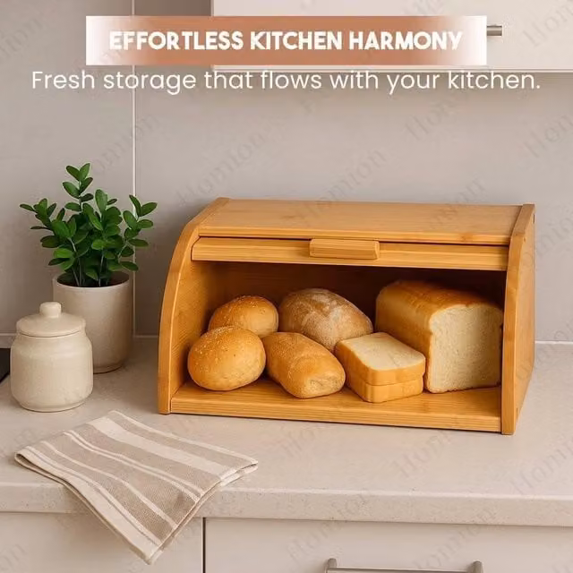 PAWNORA Bamboo Roll Top Bread Bin in Brown