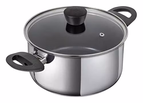 Kuhn Rikon Classic Induction Non-Stick Stainless Steel Casserole Pot with Glass Lid, Silver, 2.3 l