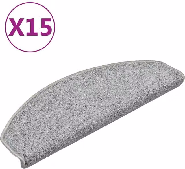 Berkfield Home Self-Adhesive Carpet Stair Treads, 15 Pieces, Light Grey, W: 65 cm, D: 24 cm, H: 4 cm