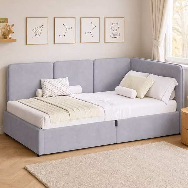 Merax Modern Single Velvet Ottoman Daybed with Reversible Corner Design, Grey, W/D/H: 90 x 190 cm