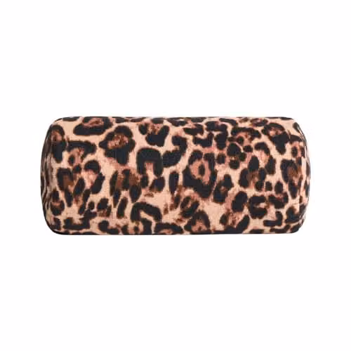 OHS Leopard Inflatable Bolster Pillow in Brown with Soft Microfibre Removable Cover, W/D/H: 36 x 16 x 16 cm