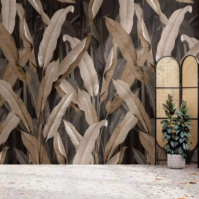 Superfresco Easy Banana Leaf Black Botanical Mural Wallpaper, W: 300 cm, H: 280 cm