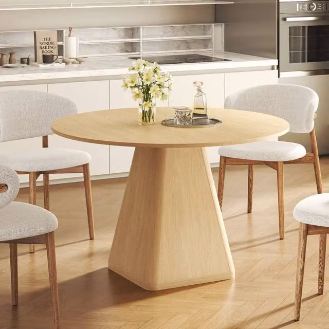 Dprodo Round Dining Table in Light Oak, Diameter: 120 cm, Height: 76 cm