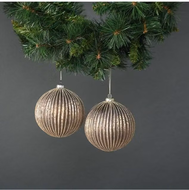 KDMD Titania Set of 4 Gold Glass Christmas Baubles, Diameter: 12 cm