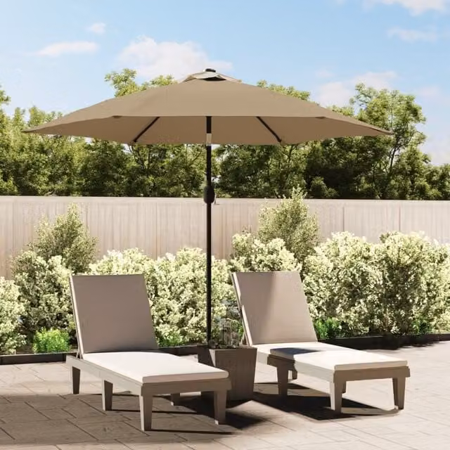 Berkfield Home Outdoor Parasol with LED Lights and Steel Pole, Beige, Diameter: 300 cm