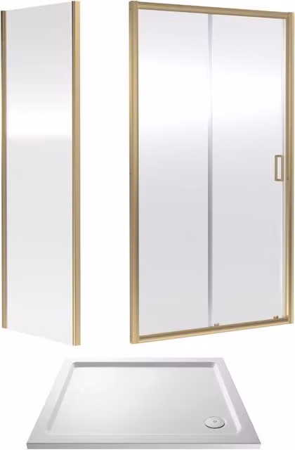 Balterley Ruwa Sliding Corner Shower Suite with Tray, 6mm Glass, Gold