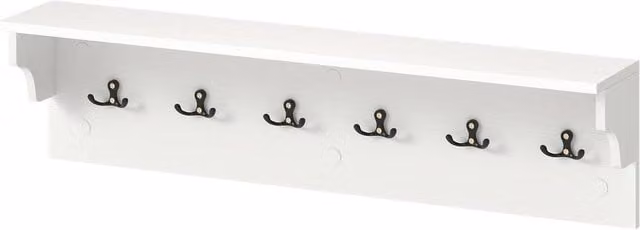 VOGREX Wooden Wall Coat Rack with 6 Hooks in White, Width: 80 cm