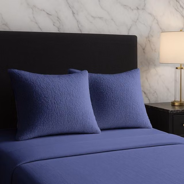 Home Sweet Home UK Teddy Fleece Pillowcase Set of 2 in Blue, W: 48 cm, H: 74 cm