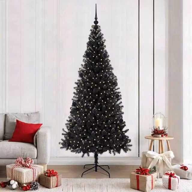 Berkfield Home Black PVC Christmas Tree with 300 LEDs and Stand, Height: 210 cm