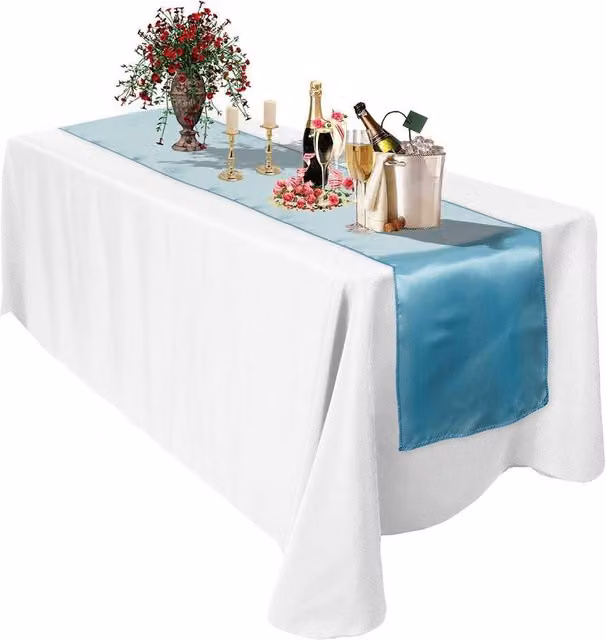 Neel Blue Satin Table Runner in Blue, W: 27.94 cm, L: 274.32 cm
