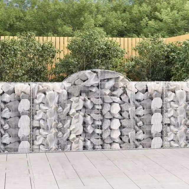 Berkfield Home Arched Gabion Baskets, 3 Piece Set, Silver Galvanised Steel, W/D/H: 200 x 50 x 100/120 cm