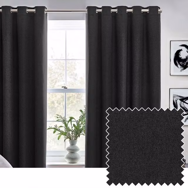 Make It A Home Black Textured Blackout Eyelet Curtains, Black, Width: 137 cm, Height: 117 cm