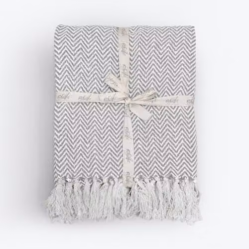 Allure Bath Fashions Chevron Herringbone Cotton Throw Blanket, Grey, W: 150 cm, D: 200 cm