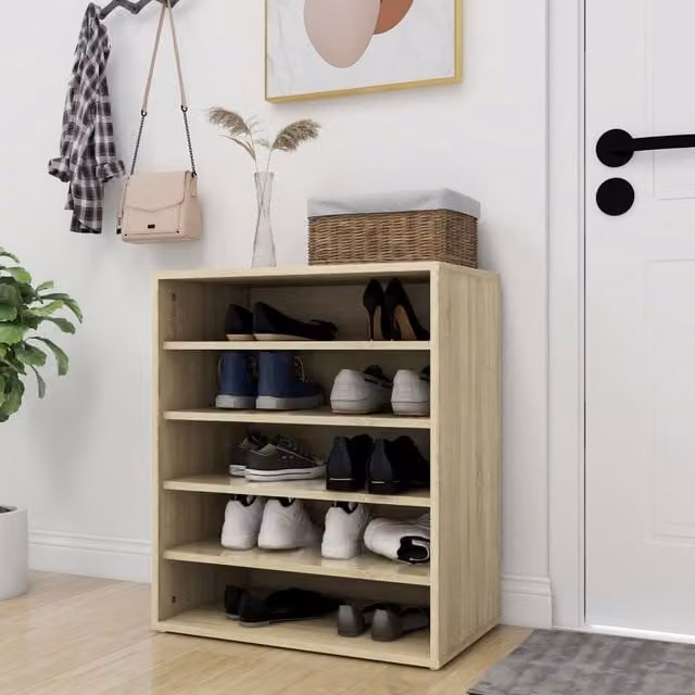 Berkfield Home Sonoma Oak Shoe Cabinet in Brown and Beige, W/D/H: 60 x 35 x 70 cm
