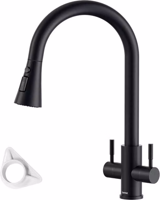 Dayone Sleek Stainless Steel Kitchen Tap with Pull Out Spray and Dual Lever Design in Matt Black