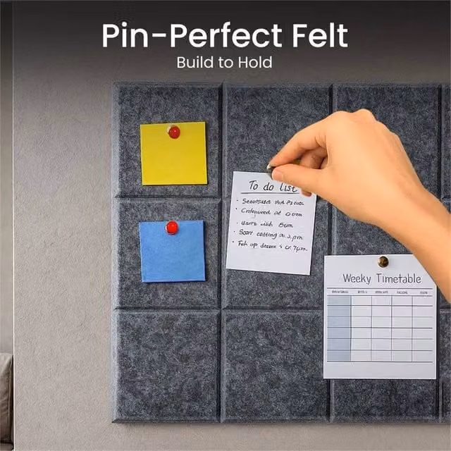 SPETLEK 6 Pcs Felt Board Tiles with 30 Pins in Dark Grey and Black, W/D/H: 30 x 30 x 30 cm