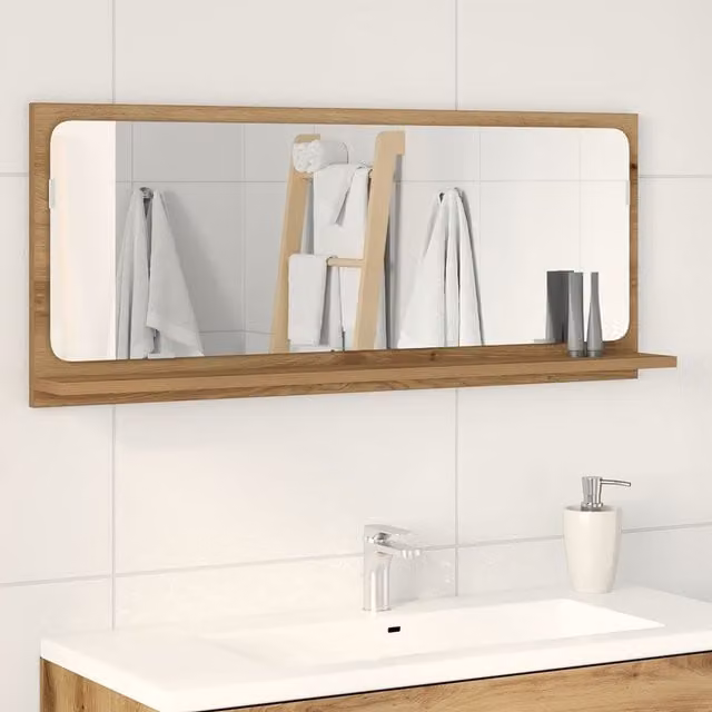Berkfield Home Modern Rectangular Wall Mirror in Brown Wood, W: 90 cm, D: 10.5 cm, H: 37 cm