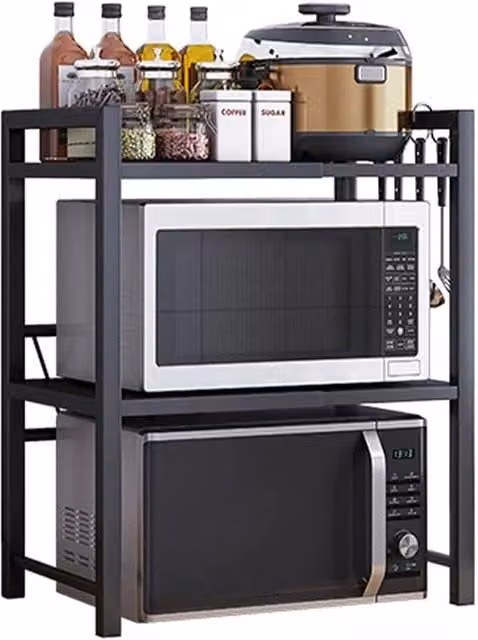Kelvenix 3 Tier Expandable Metal Microwave Oven Rack in Black