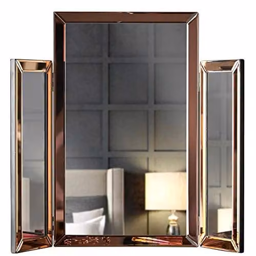 Ice Cream What's Your Flavour? Paloma Rose Gold Desktop Tri-Fold Bevelled Design Tabletop Vanity Mirror