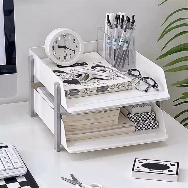 Nordara 2 Tier A4 Plastic Desk Organiser and Letter Tray in White