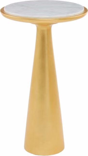 Orsina Round White Marble and Gold Side Table with Conical Base