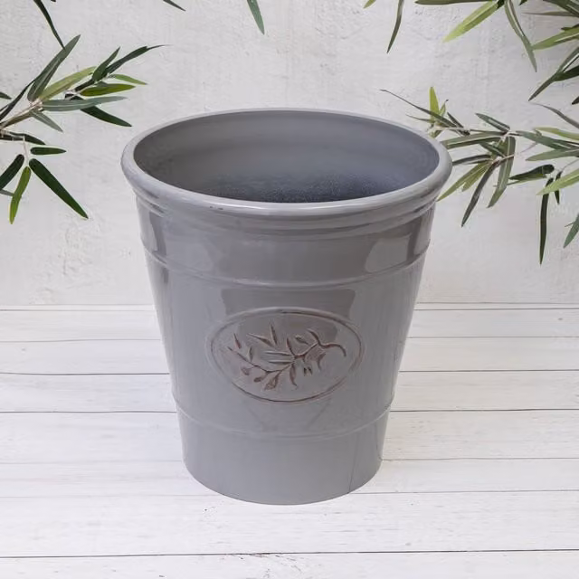Annibells Grey Glazed Ceramic Effect Plastic Planter Tub, Height: 41 cm