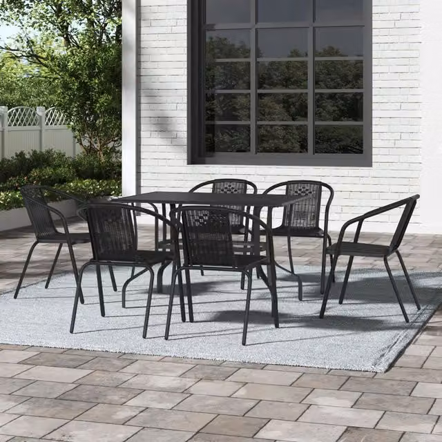 Breeins Black Matt Metal Garden Table and Six Chairs Set