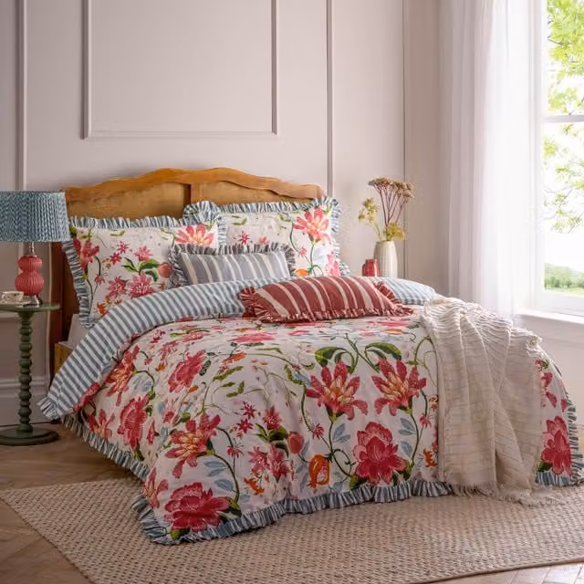 Make It A Home Claudia Reversible Floral Duvet Cover Set, Multicolour and Pink, 140 x 200 cm