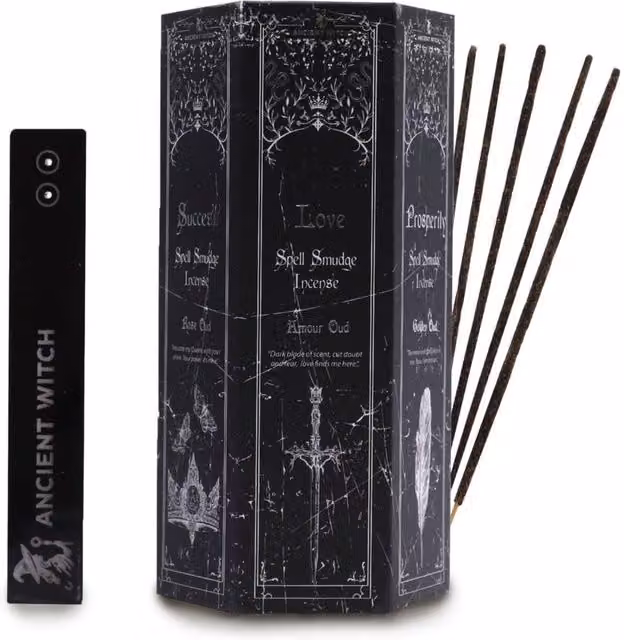 KDMD Pyramid Incense Set of 5 with Pendulum in Black, Woody Scented Sticks for Rituals