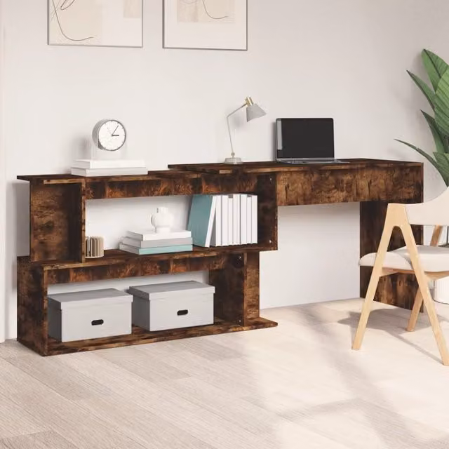 Berkfield Home Modern Corner Desk in Smoked Oak Brown, W/D/H: 200 x 50 x 76 cm