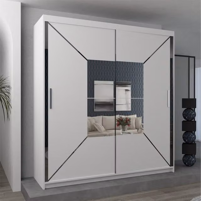 Sliding Wardrobes 4u Modern Sliding Door Wardrobe with Mirror and Internal Shelving, White, Black or Grey, W: 120 cm