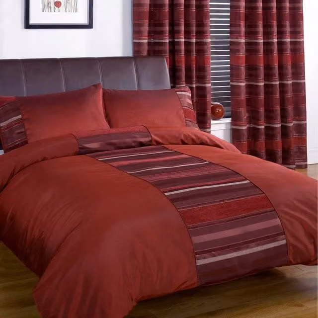 Rapport Home New York Red Woven Chenille Striped Duvet Set with Pillowcase, W: 140 cm, L: 200 cm