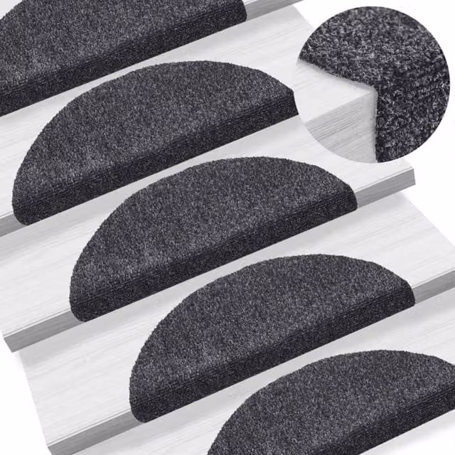 Berkfield Home 15-Piece Self-Adhesive Needle Punch Stair Mats, Dark Grey, W/D/H: 56 x 17 x 3 cm