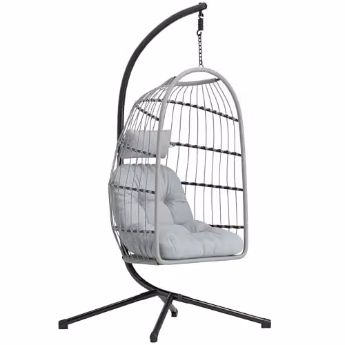 Outsunny Modern Hanging Egg Lounge Chair with Stand and Cushions, Grey