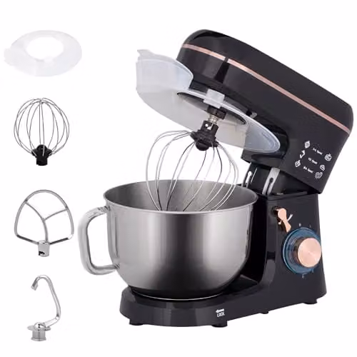 HOMCOM 1400W Electric Stand Mixer with 5L Capacity, 6 Speeds and Pulse Setting, Black