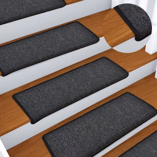 Berkfield Home Self-Adhesive Carpet Stair Treads, 15 Pieces, Anthracite Black, W: 65 cm, D: 21 cm, H: 4 cm