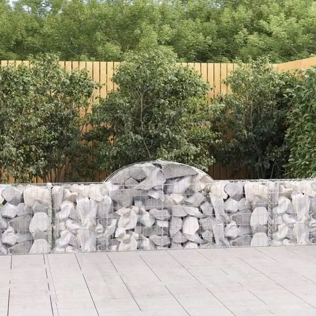 Berkfield Home Arched Gabion Baskets, 5 Piece Set, Silver Galvanised Steel, W: 200 cm, D: 30 cm, H: 60-80 cm