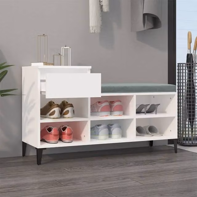 Berkfield Home White Shoe Cabinet with Integrated Seat, W/D/H: 102 x 36 x 60 cm