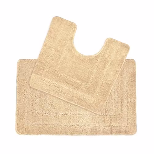 Allure Bath Fashions 2 Piece Non-Slip Microfibre Bath and Toilet Mat Set in Beige