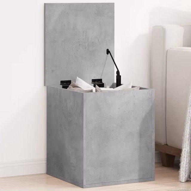 Berkfield Home Storage Box in Grey MDF with Soft Close Lid, W/D/H: 40 x 42 x 46 cm