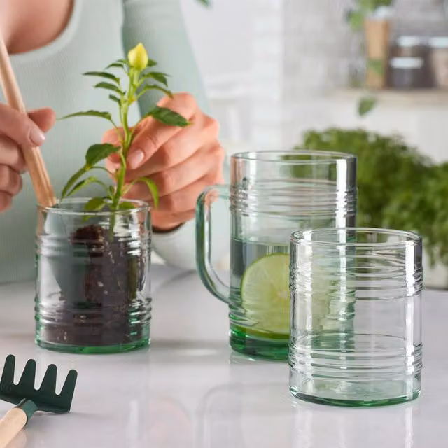 Pasabahce Aware Tincan Recycled Glass Tumbler Set, 12 Pieces, Green