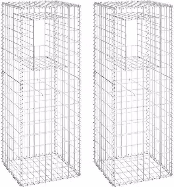 Berkfield Home Silver Steel Gabion Basket Posts, 2 Pack, W/D/H: 50 x 50 x 140 cm