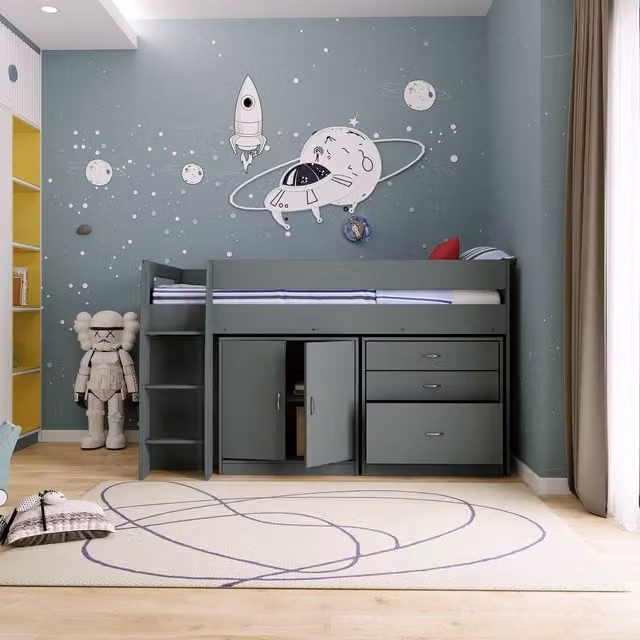 Rest Relax Anderson Kids Mid Sleeper Bed with Storage Drawers in Grey