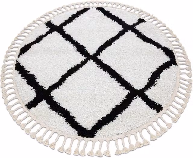 RugsX Berber Round Geometric Boho Rug in White and Grey, Diameter: 120 cm