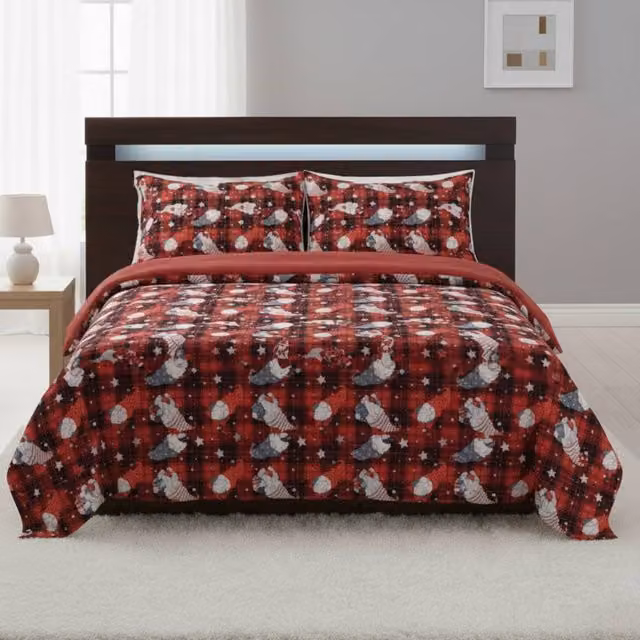 Snug City Red Gonk Christmas Teddy Duvet Cover and Pillowcase Set, Single, 90 x 200 cm