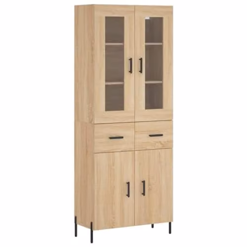 vidaXL Modern Sonoma Oak Highboard Sideboard with Metal Feet, Brown Storage Cabinet for Living Room, W/D/H: 180.0 x 34.0 x 31.5 cm