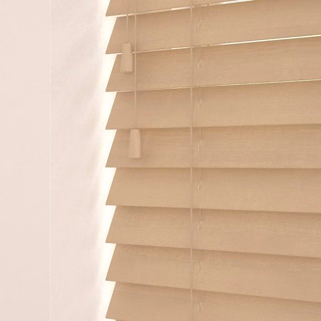 New Edge Blinds Wooden Venetian Blinds with Cord in Fawn Oak Brown, W: 90 cm, H: 120 cm